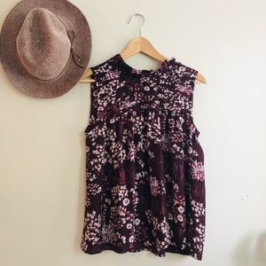 Loft floral ruffle neck blouse XS